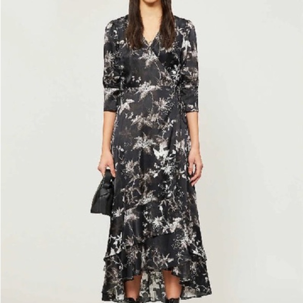 All Saints floral print long wrap dress